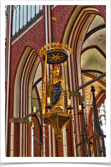 Icon of Mary hung from the ceiling,